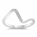 Curve Ring Round Cubic Zirconia 925 Sterling Silver Choose Color