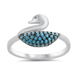 Swan Ring Round Simulated Nano Turquoise 925 Sterling Silver (10mm)