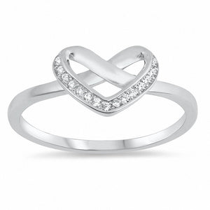 Tangled Knot Heart Promise Ring Round Cubic Zirconia 925 Sterling Silver Choose Color