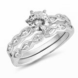 Art Deco Engagement Ring Band Bridal Set Round Simulated CZ 925 Sterling Silver (6mm)