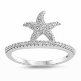 Starfish Ring Round Cubic Zirconia 925 Sterling Silver Choose Color
