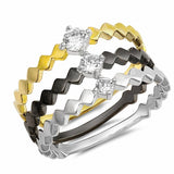 Stacking Solitaire Round Cubic Zirconia Band Tri Color Yellow Black Tone 925 Sterling Silver (3mm)