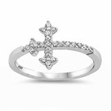 Sideways Cross Ring Round Cubic Zirconi 925 Sterling Silver Choose Color