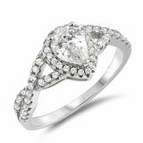 Halo Infinity Twist Shank Bridal Ring Pear Teardrop Cubic Zirconia 925 Sterling Silver Choose Color