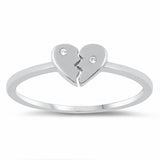 Broken Heart Ring Round Cubic Zirconia 925 Sterling Silver Choose Color