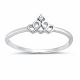 Crown Double Heart Ring Round Cubic Zirconia 925 Sterling Silver Choose Color