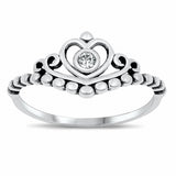 Filgree Heart Crown V Midi Ring Round Cubic Zirconia 925 Sterling Silver Choose Color