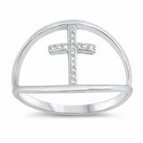 Cross Ring Round Cubic Zirconia 925 Sterling Silver Choose Color