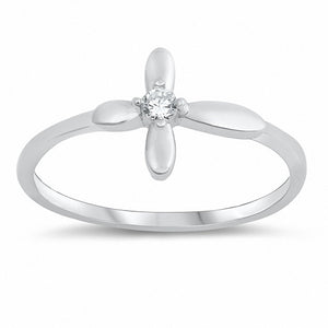 Sideways Cross Ring Round Cubic Zirconia 925 Sterling Silver Choose Color