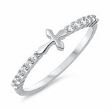 Petite Dainty Sideways Cross Ring Cross Ring Round Cubic Zirconia 925 Sterling Silver Choose Color