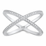 X Ring Crisscross Crossover Round Cubic Zirconia 925 Sterling Silver Choose Color