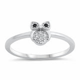 Owl Ring Simulated Round Black Clear Cubic Zirconia 925 Sterling Silver Choose Color