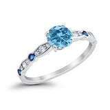 Fancy Wedding Engagement Ring Round Simulated Blue Sapphire Cubic Zirconia 925 Sterling Silver Choose Color