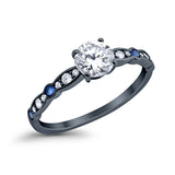 Fancy Wedding Engagement Ring Round Simulated Blue Sapphire Cubic Zirconia 925 Sterling Silver Choose Color