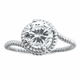 Bypass Braided Cable Design Round Cubic Zirconia 925 Sterling Silver