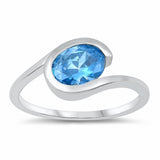 Wave Design Swirl Ring Oval Simulated Aquamarine 925 Sterling Silver Choose Color