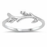 Sideways Tree Branch Ring Round Cubic Zirconia 925 Sterling Silver Choose Color
