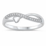 Infinity Heart Ring Braided Design Round Cubic Zirconia Crisscross 925 Sterling Silver Choose Color