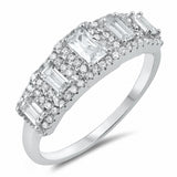 Fashion Ring Baguette Round Cubic Zirconia 925 Sterling Silver Choose Color