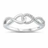 Interlocking Linking Infinity Ring Round Cubic Zirconia 925 Sterling Silver Choose Color