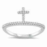 Cross Ring Round Cubic Zirconia 925 Sterling Silver Choose Color