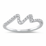Wave Design Ring Round Cubic Zirconia 925 Sterling Silver Choose Color