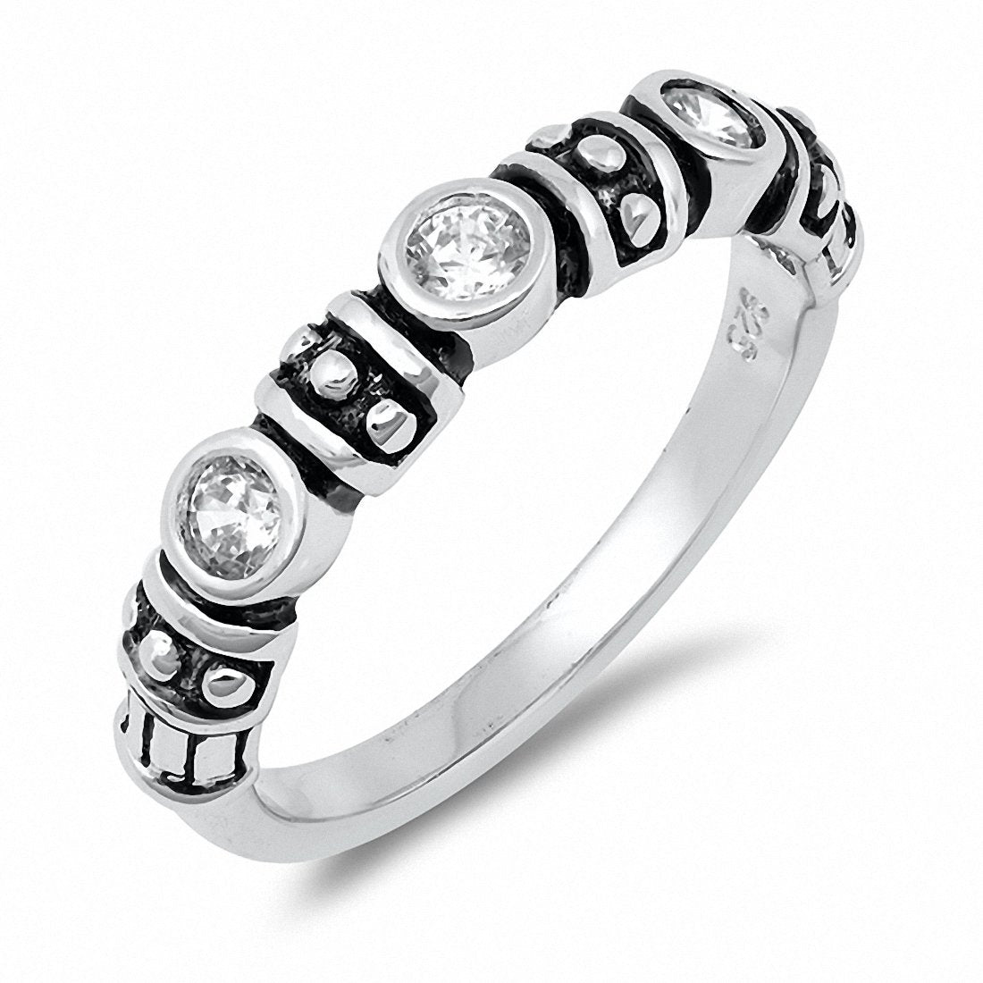 Bali Design Band Round Cubic Zirconia 925 Sterling Silver Choose Color