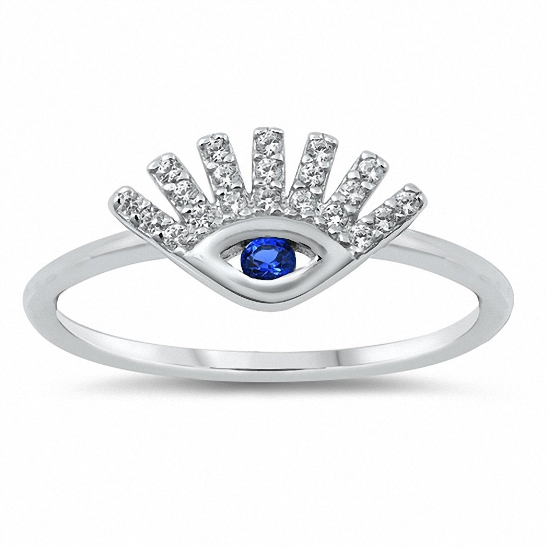 Eye Ring Round Simulated CZ 925 Sterling Silver (8 mm)