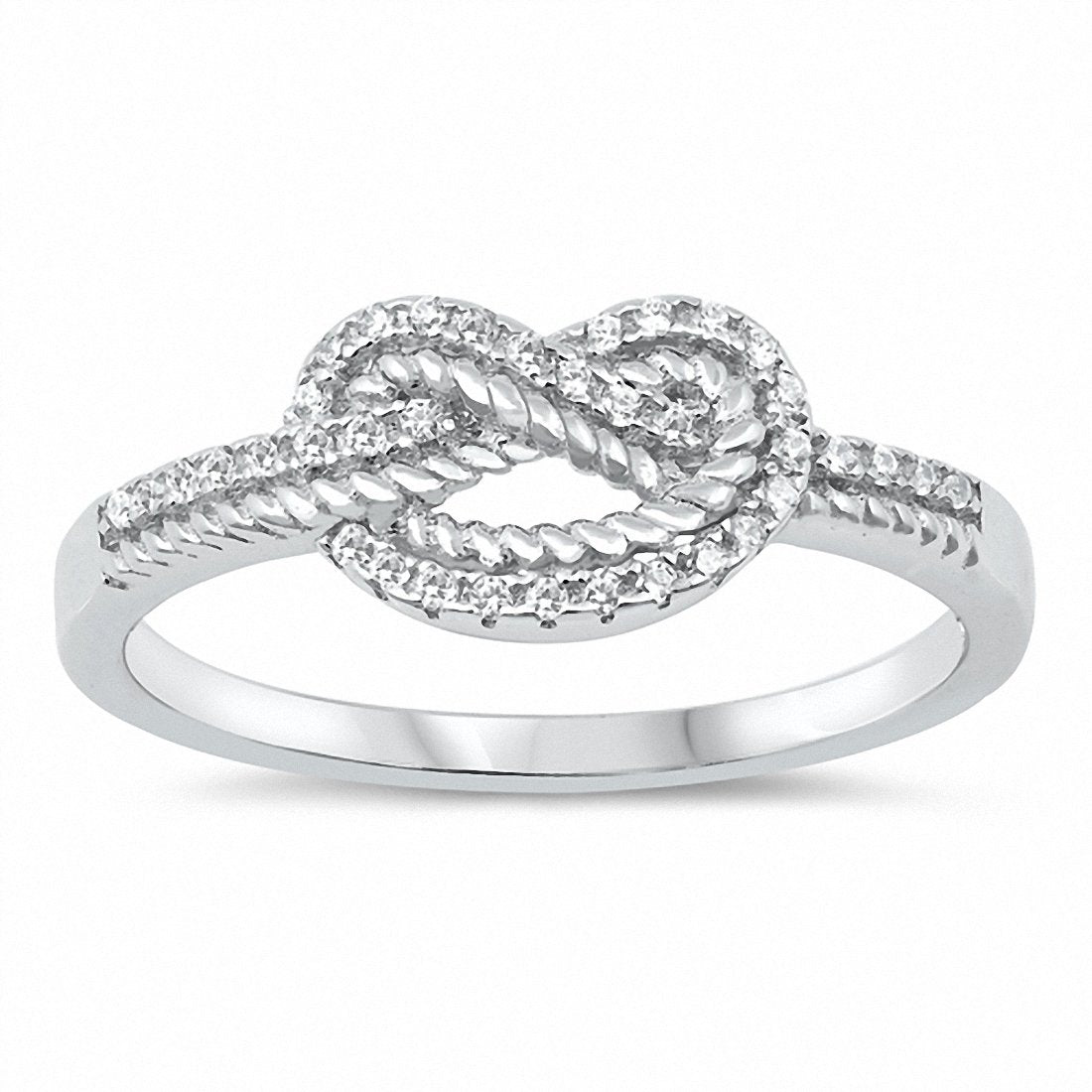 Heart Ring Round Pave Cubic Zirconia Tangled Knot Promise Ring 925 Sterling Silver Choose Color