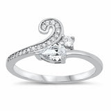 Swirl Design Teardrop Ring Round Cubic Zirconia Pear 925 Sterling Silver Choose Color