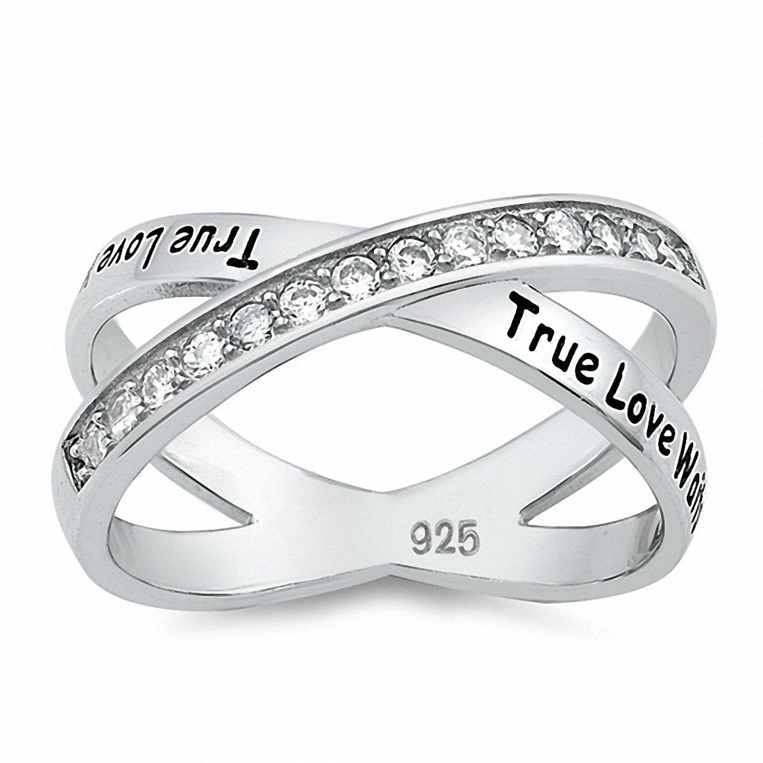 X Crisscross Crossover Ring True Love Round Cubic Zirconia 925 Sterling Silver Choose Color