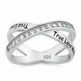 X Crisscross Crossover Ring True Love Round Cubic Zirconia 925 Sterling Silver Choose Color