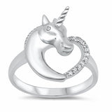 Unicorn Heart Ring Solid 925 Sterling Silver Round Cubic Zirconia Choose Color