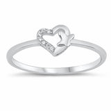 Heart Butterfly Ring Round Cubic Zirconia 925 Sterling Silver Choose Color