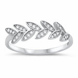 Sideways Leaves Ring Round Pave Cubic Zirconia 925 Sterling Silver Choose Color