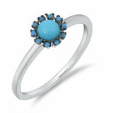 Flower Ring Round Simulated Nano Turquoise CZ 925 Sterling Silver Choose Color