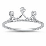 Crown Ring Tiara Round Cubic Zirconia Solid 925 Sterling Silver