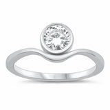 Solitaire Bezel Cubic Zirconia Ring 925 Sterling Silver Choose Color