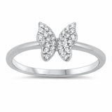 Butterfly Ring Round Cubic Zirconia 925 Sterling Silver Choose Color