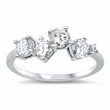 4-Stone Ring Round Cubic Zirconia 925 Sterling Silver Choose Color