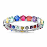 4mm Full Eternity Stackable Band Multicolored Simulated Cubic Zirconia Stone 925 Sterling Silver Choose Color