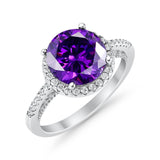 Halo Art Deco Wedding Engagement Bridal Ring Round Simulated Cubic Zirconia 925 Sterling Silver
