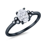 Oval Art Deco Wedding Engagement Ring Round Simulated Cubic Zirconia 925 Sterling Silver