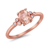 Oval Art Deco Wedding Engagement Ring Round Simulated Cubic Zirconia 925 Sterling Silver