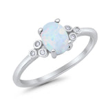 Oval Art Deco Wedding Engagement Ring Round Simulated Cubic Zirconia 925 Sterling Silver
