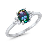 Oval Art Deco Wedding Engagement Ring Round Simulated Cubic Zirconia 925 Sterling Silver