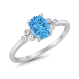 Oval Art Deco Wedding Engagement Ring Round Simulated Cubic Zirconia 925 Sterling Silver