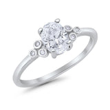 Oval Art Deco Wedding Engagement Ring Round Simulated Cubic Zirconia 925 Sterling Silver