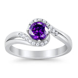 Swirl Wedding Engagement Ring Round Simulated Cubic Zirconia 925 Sterling Silver