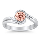 Swirl Wedding Engagement Ring Round Simulated Cubic Zirconia 925 Sterling Silver